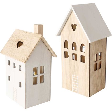 Décoration en bois avec éclairage, 2 maisons, ALDEA (1/5)