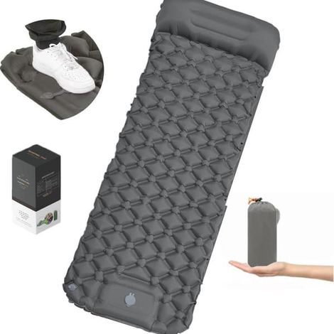 Tapis de sol, tapis de sol ultraléger gonflable pour camping, pompe intégrée, idéal pour le camping, la randonnée gris - couleur (1/5)