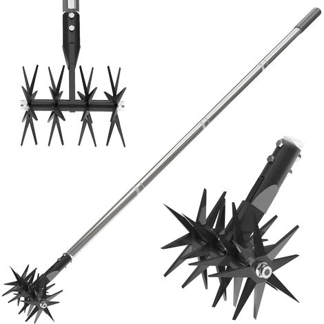 Cultivateur rotatif de 167,6 cm avec dents en acier à ressort et poignée réglable en acier inoxydable, outil manuel pour ameublir l'engrais de mélange de sol (1/5)