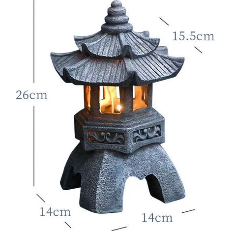 Lámpara solar de resina, estatua de estilo zen chino, decoración de torre de piedra, lámpara de palacio, lámpara de jardín, artesanía de resina para el patio (lámpara de palacio puntiaguda). (1/5)