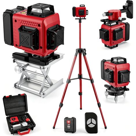Niveau Laser avec Trepied, Laser Chantier 360 Autonivelant ±3°, Précision 5m±1mm, Lignes Fines et Lumineuses, Pivotant 180°, IP54, 2x6000mAh Batteries, Télécommande, pour Chantier et Rénovation (1/5)