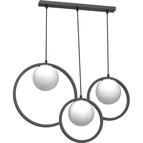 Suspension Luminex Expo noire 3 globes verre blancs E27