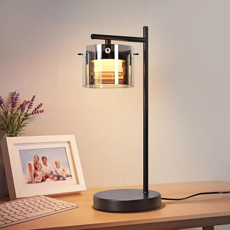 GBLY Lámpara de mesa con cable LED Lámpara de mesilla Lámpara de mesa Negra de Vidrio ahumado Metal Luz cálida Lámpara de mesilla Moderna Lámpara de cama para Salón Dormitorio Comedor Pasillo Oficina