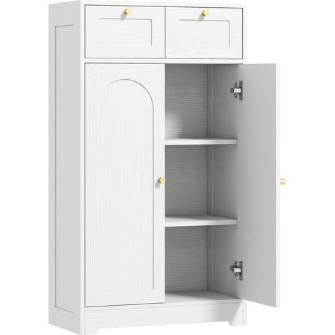 Meuble de salle de bain à 2 tiroirs, portes doubles cintrées, étagères réglables, 60 x 30 x 108 cm, blanc (1/5)