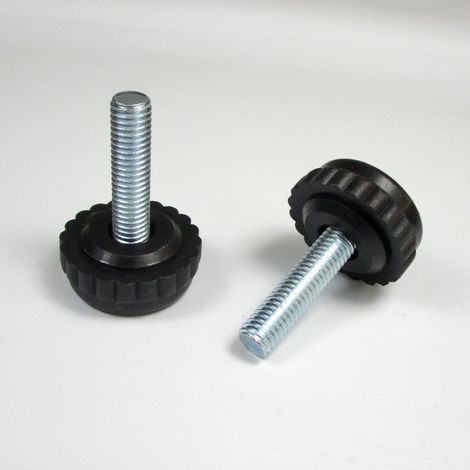 Ajile – Pied Réglable Fileté– Embase CRANTÉE Plastique NOIR Diamètre 30 mm et Tige Filetée en Acier Zingué Diamètre 8 mm (M8) de Longueur 30 mm.