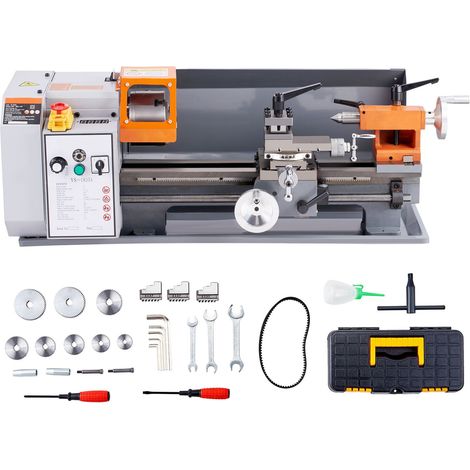 Tour à métaux de précision, 7" x 13,78", vitesse variable 0-2200 tr/min, moteur 500W, engrenages métalliques, avec coffret à outils (1/5)