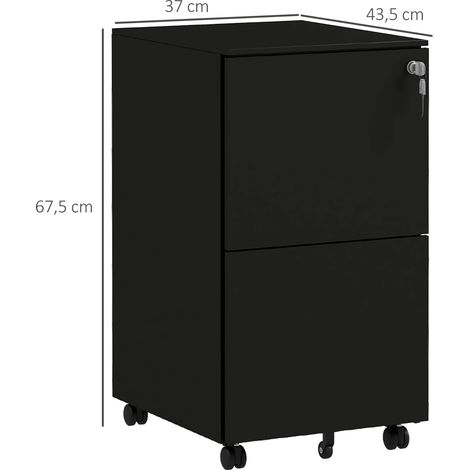 Classeur mobile à 2 tiroirs, verrouillable, sur roulettes, 37 cm x 43,5 cm x 67,5 cm, noir (1/5)