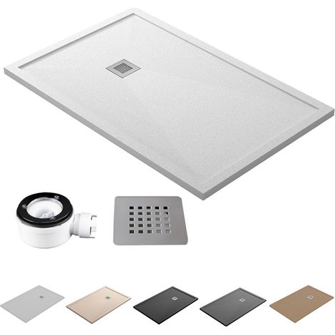 Plato de Ducha de Resina con Borde Extraplano Antideslizante Incluye Valvula y Rejilla Color Blanco 100x70 cm