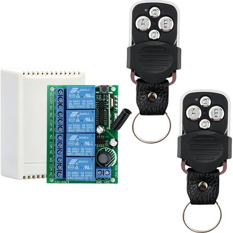 Commutateur de relais sans fil à 4 canaux CC 6-30 V 433 MHz RF avec 2 émetteurs pour lumières, porte de garage, moteur, bricolage (1/5)