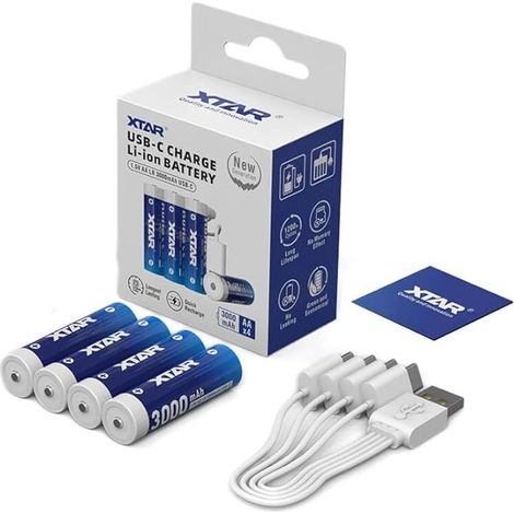 Piles AA Rechargeables USB-C 1,5V 3000mAh Lithium-ION – Batterie Longue Durée pour Serrures Connectées, Courbe de Décharge Linéaire LR 3000 (1/4)