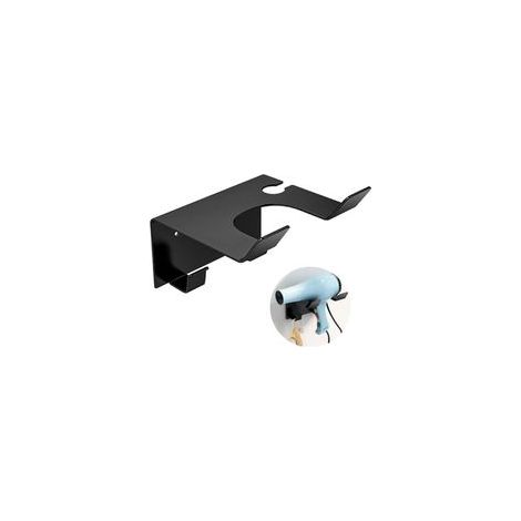 Support Seche Cheveux,Colle + vis Double Installation Support de Sèche-Cheveux en Acier Inoxydable sans Perçage Support Mural Universel pour Sèche Cheveux avec Support de Câble et Crochet