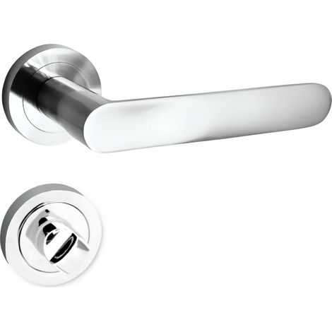 domino Türgriff Drückergarnitur WC - Badezimmer Set Rund-Rosette Türbeschlag für Badezimmertüren Set WC - Rosetten-Garnitur Aluminium glänzendes Chrom Türdrückergarnitur OVAL-R M6 (1/5)