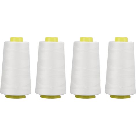 4Pcs Serger Thread White Premium Polyester Sturdy Durable Wear Resistant Widely Used White Thread (1/5)