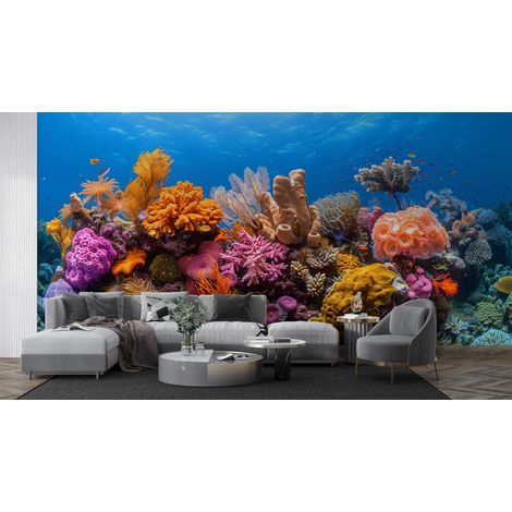 Papier peint nature - récif de corail et fonds marins azur - 150 x 250 cm (1/2)