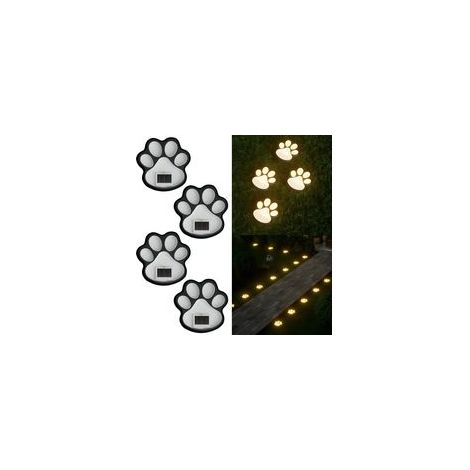 Juego de 4 luces solares para exteriores, luces LED cálidas con forma de huellas de perro, ideales para jardines, caminos, decoración de interiores y como regalos de decoración otoñal. - Crezuo