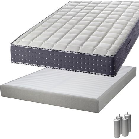 SILHOUETTE - Pack Matelas 140x190 + Sommier Tapissier Démontable 2x20 Lattes Lin + Pieds Argent 15cm (1/5)