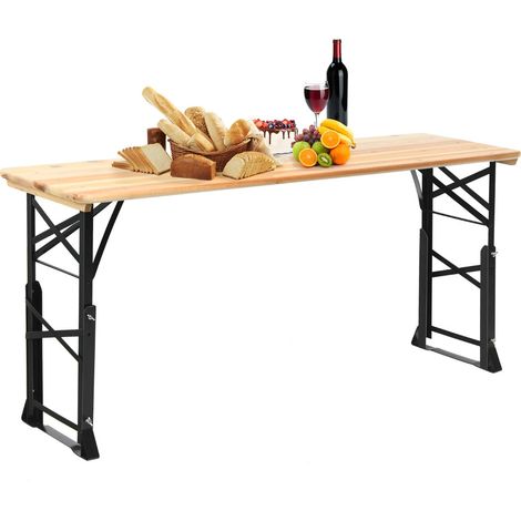 Tavolo da picnic pieghevole 168,5 x 50 cm 2 altezze regolabili design rustico in legno naturale 200014036