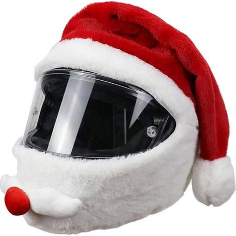 Casque Moto Peluche Noël, Casque Père Noël Personnalisé, Housse Protection Complet Full Face Casque Couvre-Casque Peluche Dessin Bonnet PèRe pour Extérieur (sans Casque) (1/5)