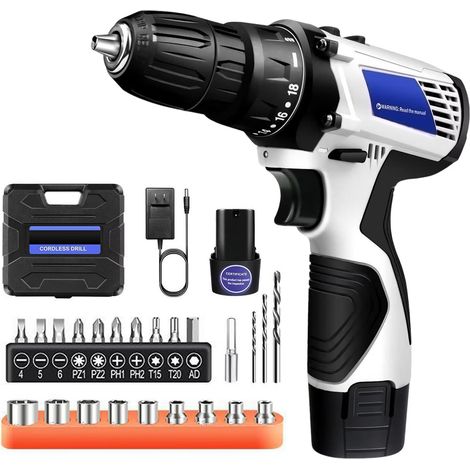 Perceuse-visseuse sans fil 45 N·m 2 en 1 – tournevis électrique 1400 tr/min, outil de bricolage portable avec 1 batterie lithium (1/5)