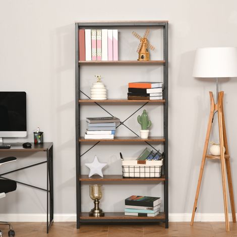 Bibliothèque vintage verticale de style industriel - étagère économisant de la place avec 6 étagères en bois et métal noir - 80x30x180cm