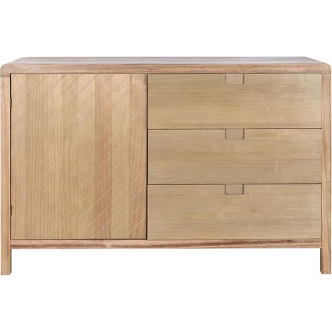 Buffet, meuble de rangement en bois de pin et MDF coloris marron clair - Longueur 120 x Profondeur 40 x hauteur 80 cm -PEGANE- (1/5)
