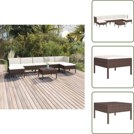 The Living Store Set Divani da Giardino 8 pz con Cuscini in Polyrattan Marrone - Divani da giardino