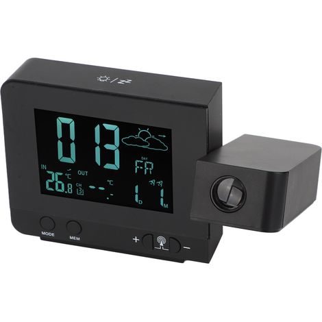 Réveil à projection avec rétroéclairage couleur 8, affichage de la température et de la météo, fonction snooze, port USB, prise 100-240 V. (1/5)
