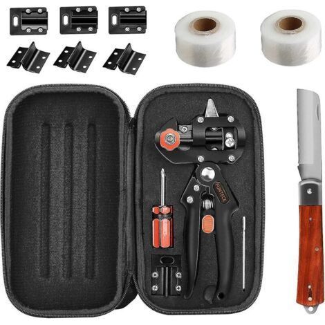 Alovez - Kit de sécateur d'outils de greffage 2 en 1, greffe en V en U, parfait pour la greffe d'arbres fruitiers, y compris les rubans de greffage, le couteau de greffage et les lames de rechange