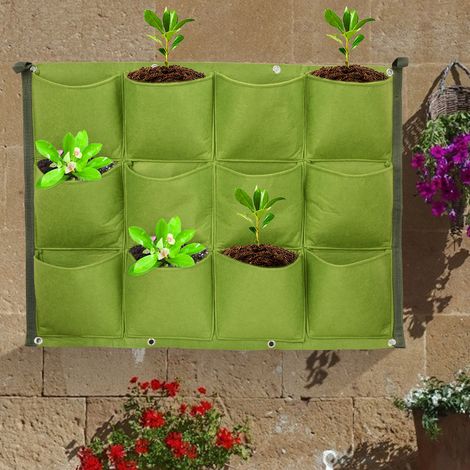 Vertikale Begrünung mit 12 Taschen – Hängende Wand-Pflanzsäcke für den Außenbereich (1/5)
