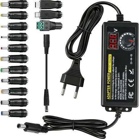 72W Adaptateur Secteur Réglable avec Affichage LED Tension et 14 Adapter 3V-24V 3A Alimentation Universel Multi Voltage pour Appareils Electroniques Domestiques Routeur Bande LED Speaker (1/5)