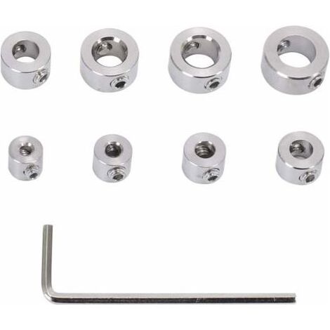 Butée de Profondeur de Foret, 8 pieces Butee de Profondeur en Acier Inoxydable, Durable Anneau Butée de Profondeur Foret avec Une Clé Hexagonal, Mèche Positionneur d'Anneau 3-10 mm (1/5)