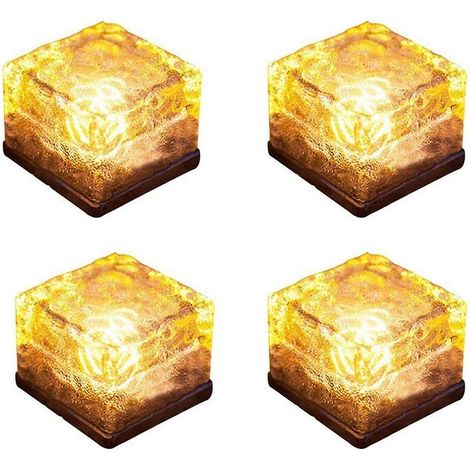 Set mit 4 dekorativen Solarleuchten in Form von Eisblöcken für Gartenwege, warmweiß (1/5)