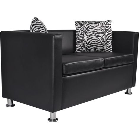 Sofá 2 plazas para salón interior hogar piel sintética negro 020018926