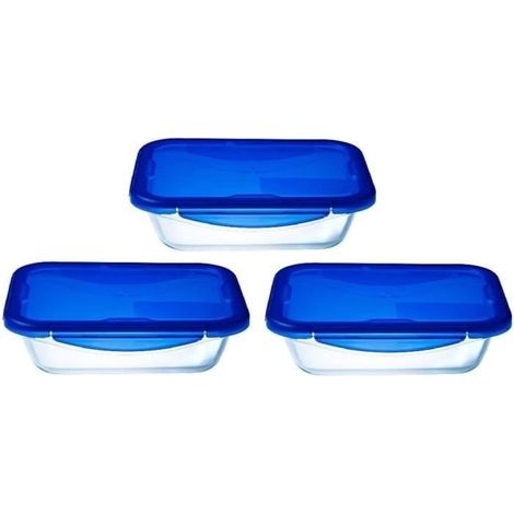 Set mit 3 Lunch Boxen - PYREX - Cook & Go - Glas - Rechteckig - Luftdichtem Deckel - 0,8 L