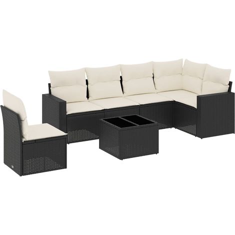 Set de comedor de jardín 7 pzas y cojines ratán sintético negro vidaXL (1/3)