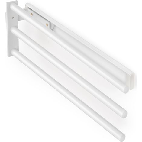 Emuca – Porte-serviettes extensible 3 bras en aluminium – Longueur 440 mm – Pivotement 90° – Fixation sous meuble ou sur côté