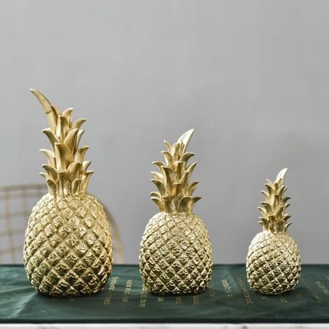 Décoration - - Ananas en résine - Design nordique - Couleur dorée - 15 cm de hauteur (1/4)