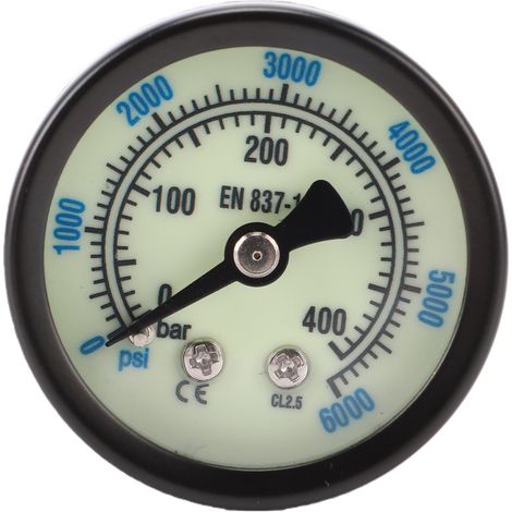 Manomètre CO2 6000 psi, filetage 1/8 NPT, double échelle lumineuse, boîtier en fer et laiton (1/5)