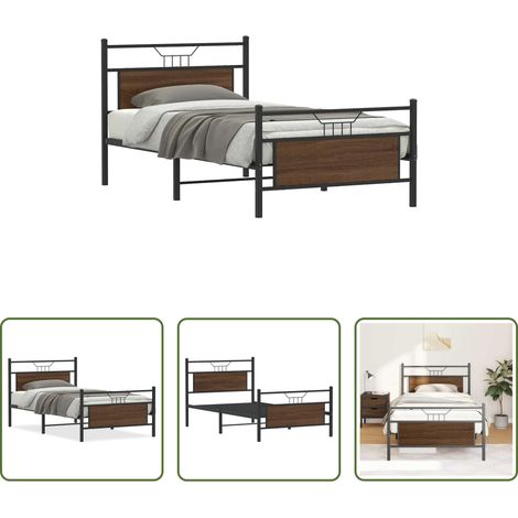 Sommier métal - Cadre de lit sans matelas chêne marron 100x200 cm (1/5)