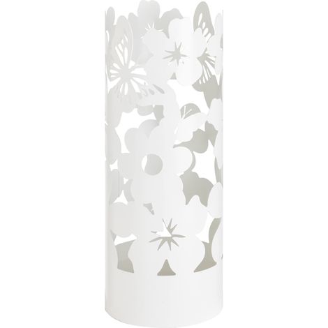 Baroni Home Portaombrelli Design Moderno Porta Ombrelli in Metallo Flowers con 2 Gancini e Vaschetta Scolapioggia Rimovibile 19X19X49 cm (Bianco) (1/5)