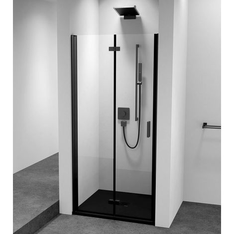 Porte de douche en alcôve ZOOM BLACK 700 mm, verre clair, gauche (1/5)