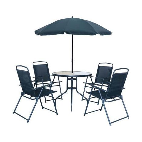 Conjunto de Sombrilla Divertida + Mesa + 4 Sillas Negras