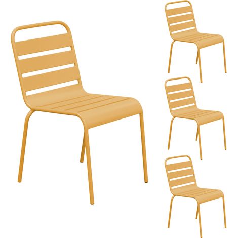 Lot de 4 chaises de jardin en métal moutarde - BACA