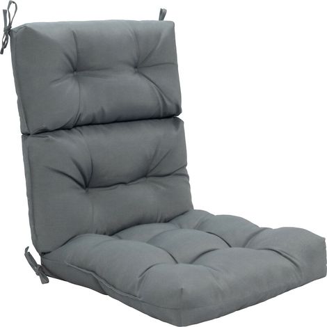 Coussin d'assise gris 56 x 112 cm en mousse et suédine avec 4 liens et coutures renforcées pour terrasse, jardin et salon (1/5)