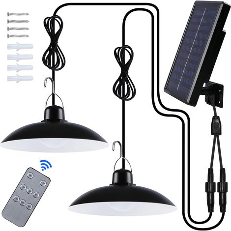 Lampada solare da esterno, lampadario solare impermeabile IP65 a doppia testa con telecomando per giardino/pergola/balcone/terrazza (1/5)