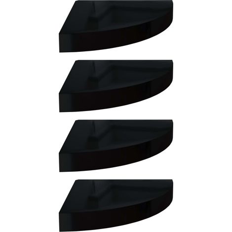 Étagères d'angle murales 4 pcs,Étagère flottante noir brillant 25x25x3,8cm MDF CFW22999 (1/5)