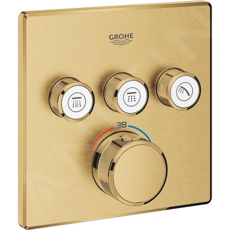 Mitigeur thermostatique encastré 3 sorties – Cool Sunrise brossé – GROHE TurboStat régulation température – Poignées moletées pour manipulation facile (1/5)