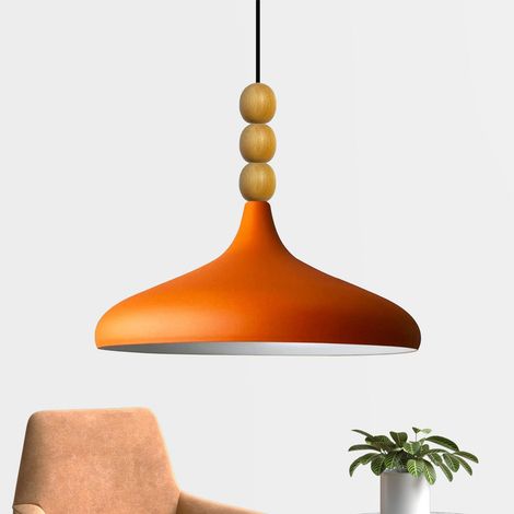 bamyum Holz Champion Suspension Industrielle Plafonnier, 35 cm Abat-Jour Plafonnier, Suspension Industrielle, E27 Lumières Pour Salon & Salle À Manger, Luminaire Suspendu Orange (1/5)
