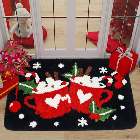 Alfombra navideña para el suelo, 40 x 60 cm, antideslizante, con estampado navideño Ideal para la entrada o como decoración navideña de interiores (1/5)