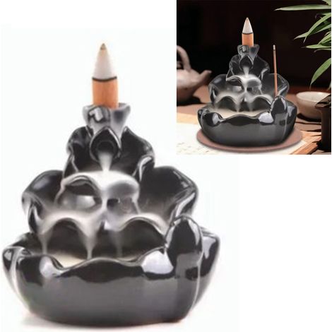 Brûleur d'encens à reflux, tour d'encens à reflux, ornement de brûleur d'encens en céramique, lignes fluides (1/3)